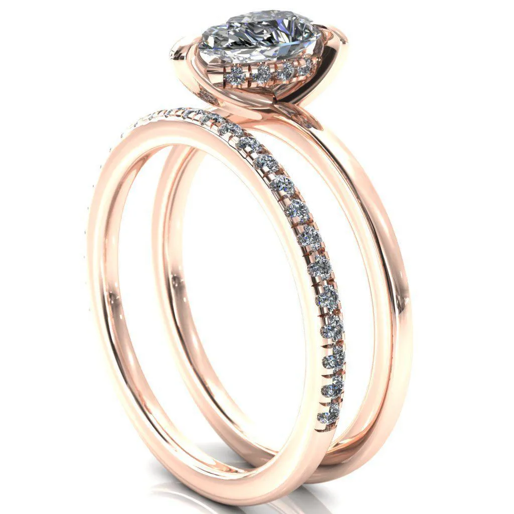 Carmeli Pear Moissanite 3 Claw Prong Micro Pave Diamond Rail Engagement Ring