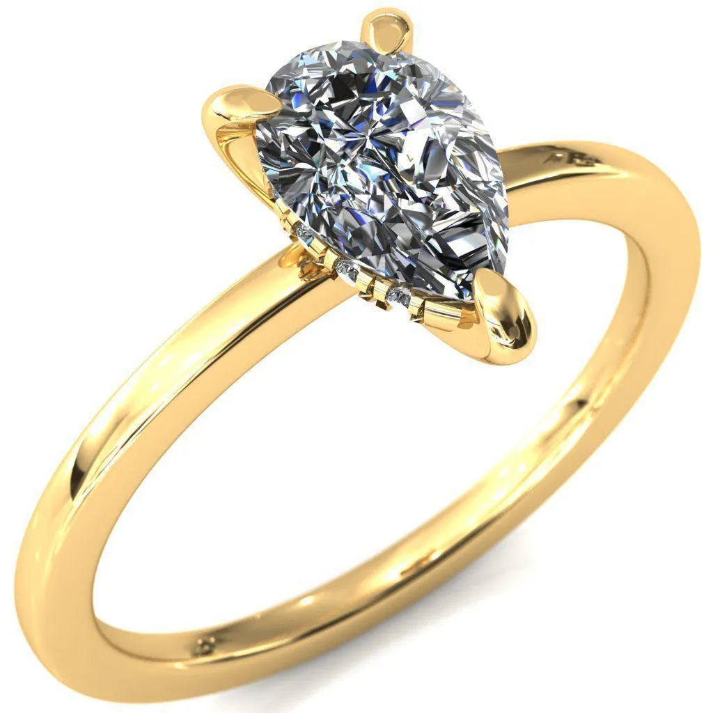 Carmeli Pear Moissanite 3 Claw Prong Micro Pave Diamond Rail Engagement Ring