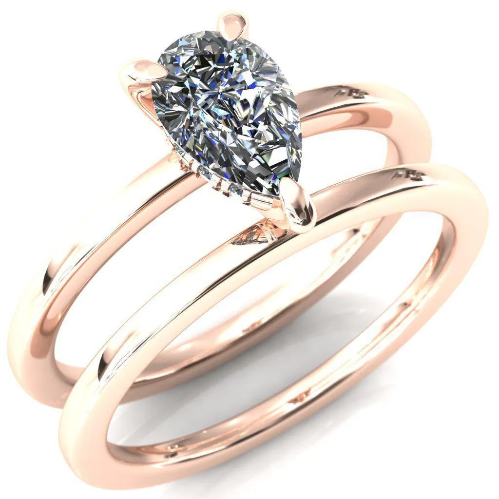 Carmeli Pear Moissanite 3 Claw Prong Micro Pave Diamond Rail Engagement Ring
