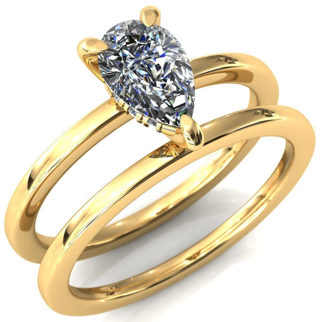 Carmeli Pear Moissanite 3 Claw Prong Micro Pave Diamond Rail Engagement Ring