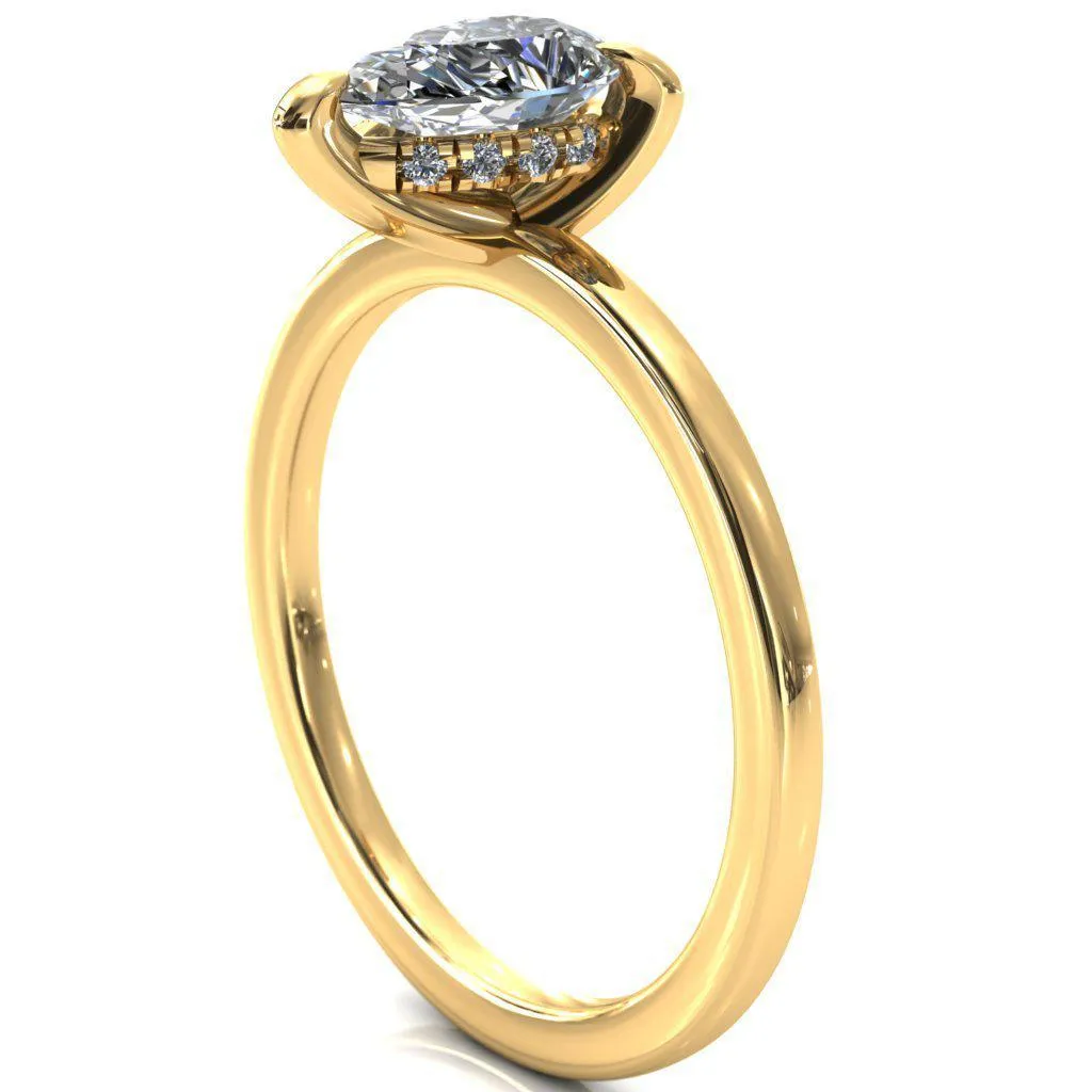 Carmeli Pear Moissanite 3 Claw Prong Micro Pave Diamond Rail Engagement Ring