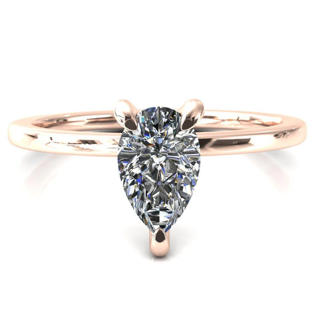 Carmeli Pear Moissanite 3 Claw Prong Micro Pave Diamond Rail Engagement Ring