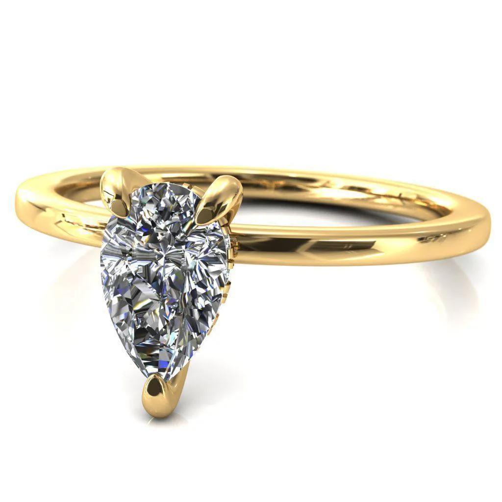Carmeli Pear Moissanite 3 Claw Prong Micro Pave Diamond Rail Engagement Ring