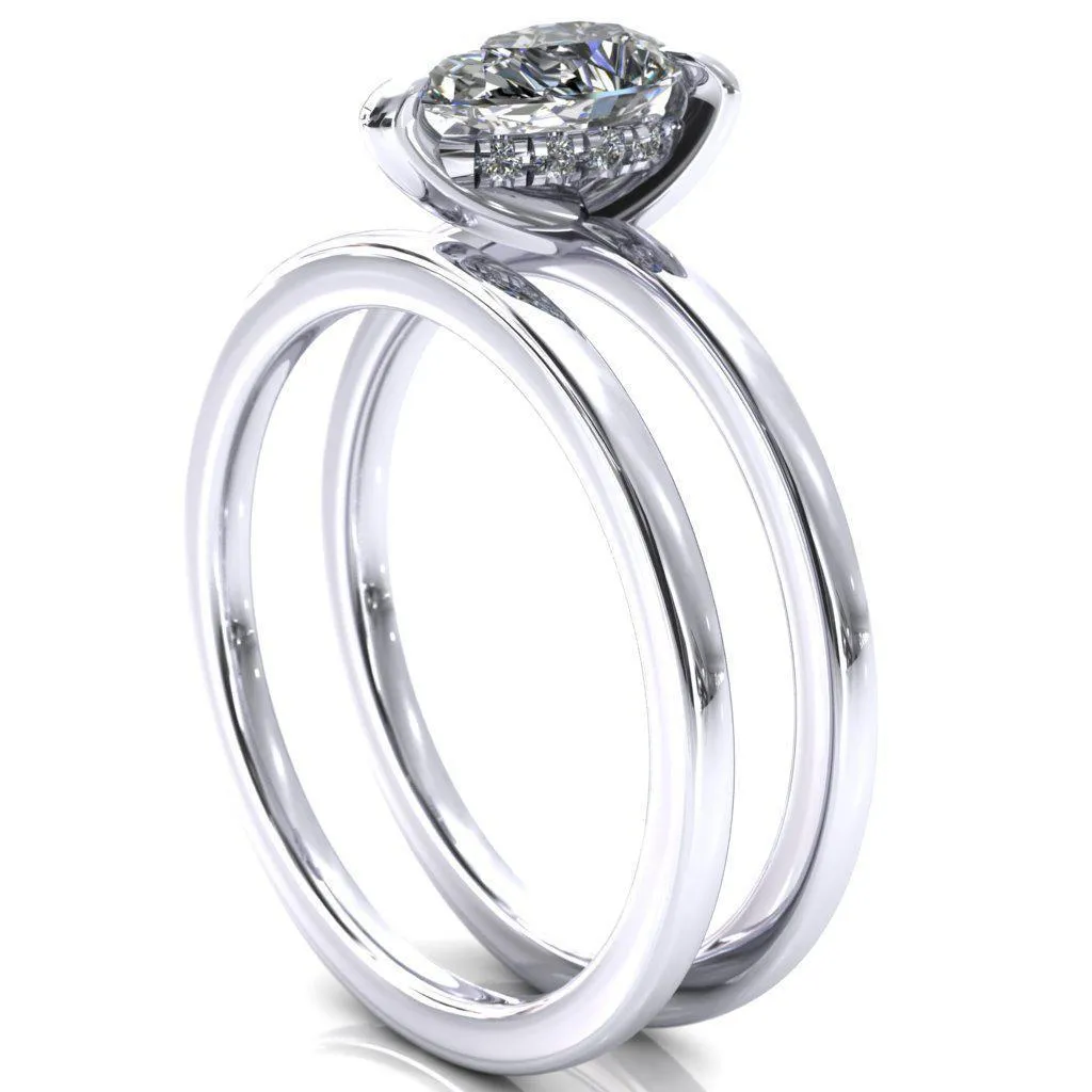 Carmeli Pear Moissanite 3 Claw Prong Micro Pave Diamond Rail Engagement Ring