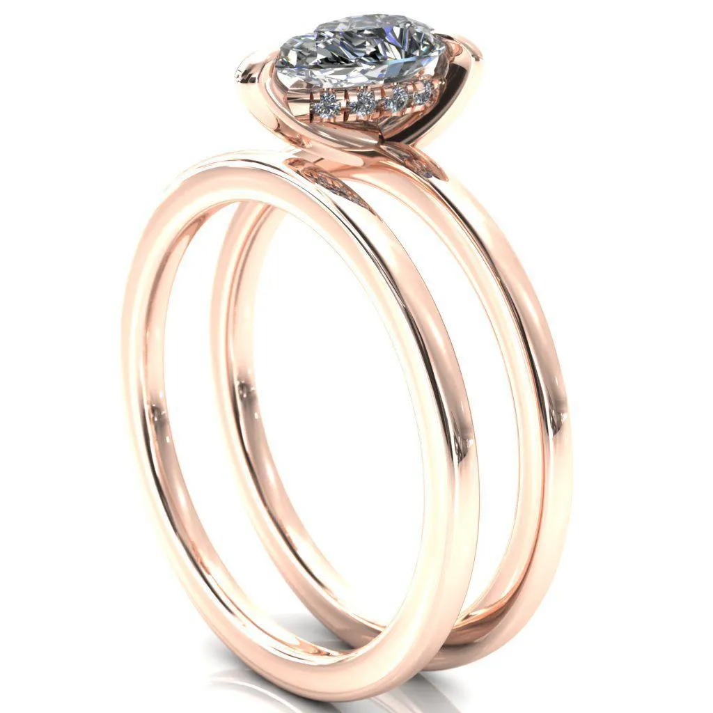 Carmeli Pear Moissanite 3 Claw Prong Micro Pave Diamond Rail Engagement Ring