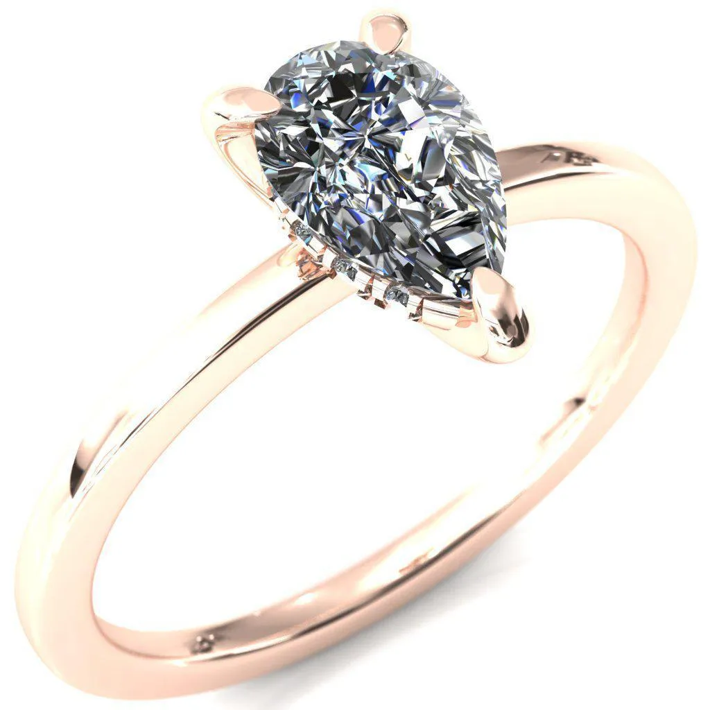 Carmeli Pear Moissanite 3 Claw Prong Micro Pave Diamond Rail Engagement Ring