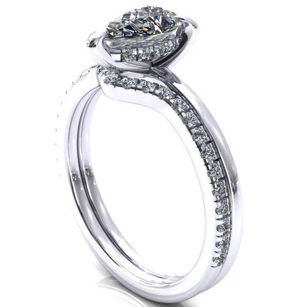 Carmeli Pear Moissanite 3 Claw Prong Micro Pave Diamond Rail Engagement Ring
