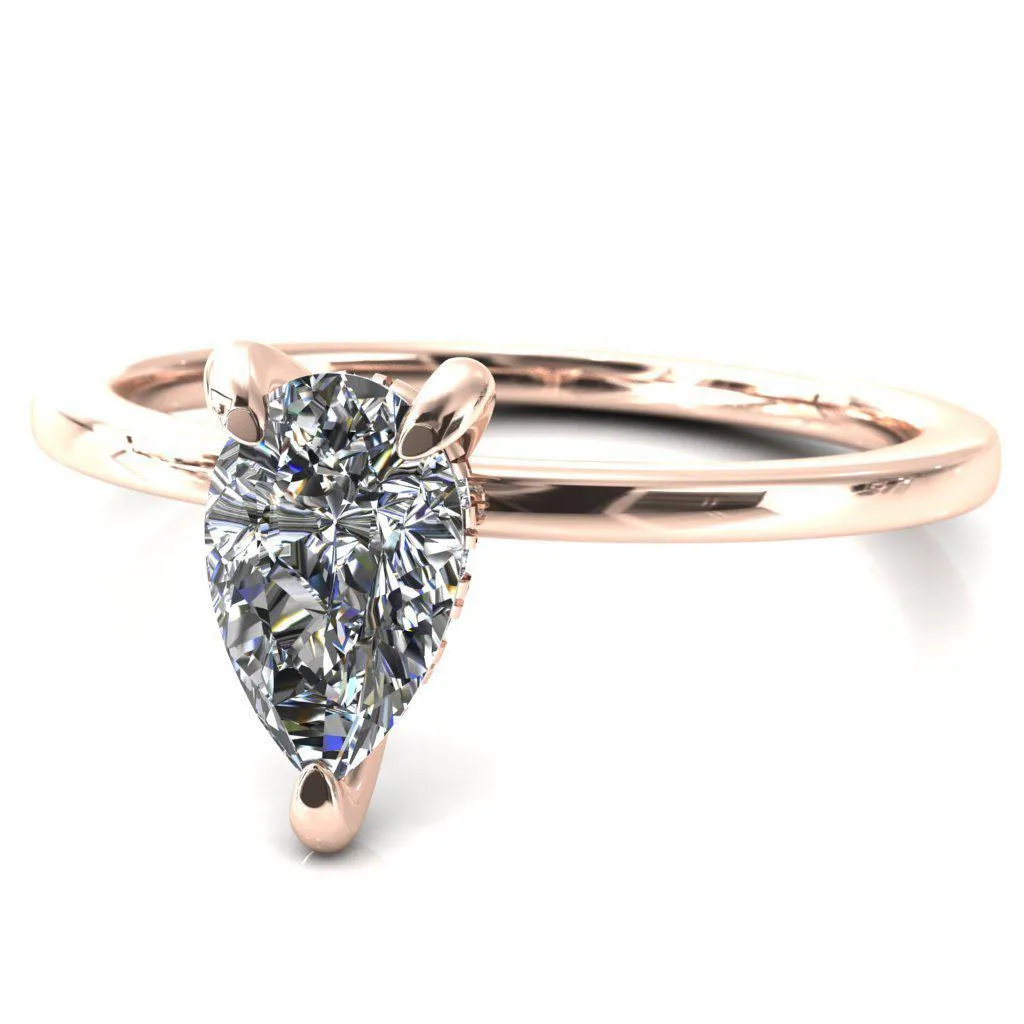 Carmeli Pear Moissanite 3 Claw Prong Micro Pave Diamond Rail Engagement Ring
