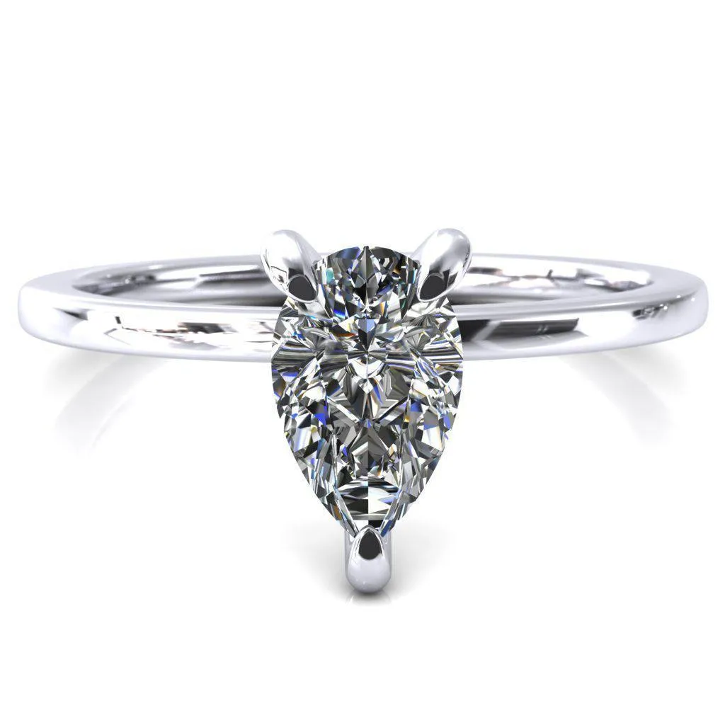 Carmeli Pear Moissanite 3 Claw Prong Micro Pave Diamond Rail Engagement Ring