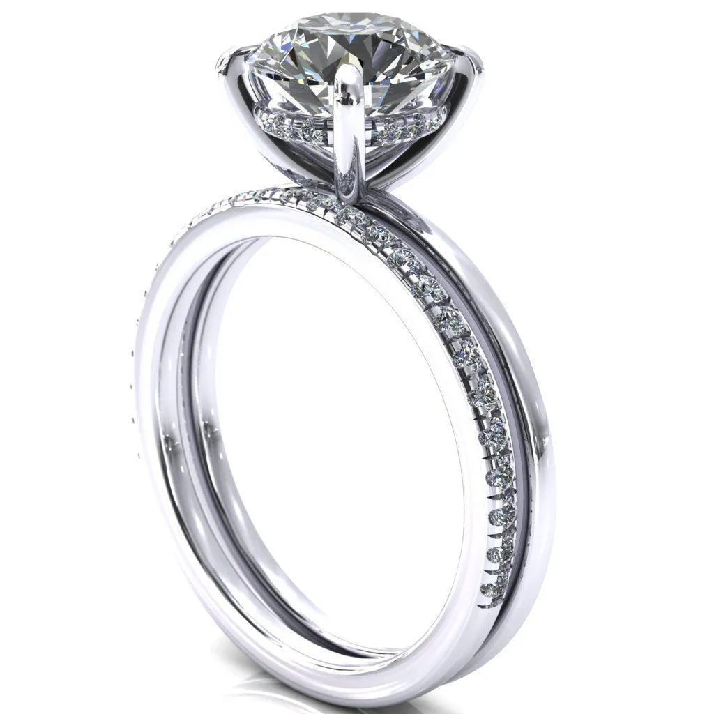 Carmeli Round Lab-Grown Diamond Center Stone 4 Claw Prong Micro Pave Diamond Rail Engagement Ring