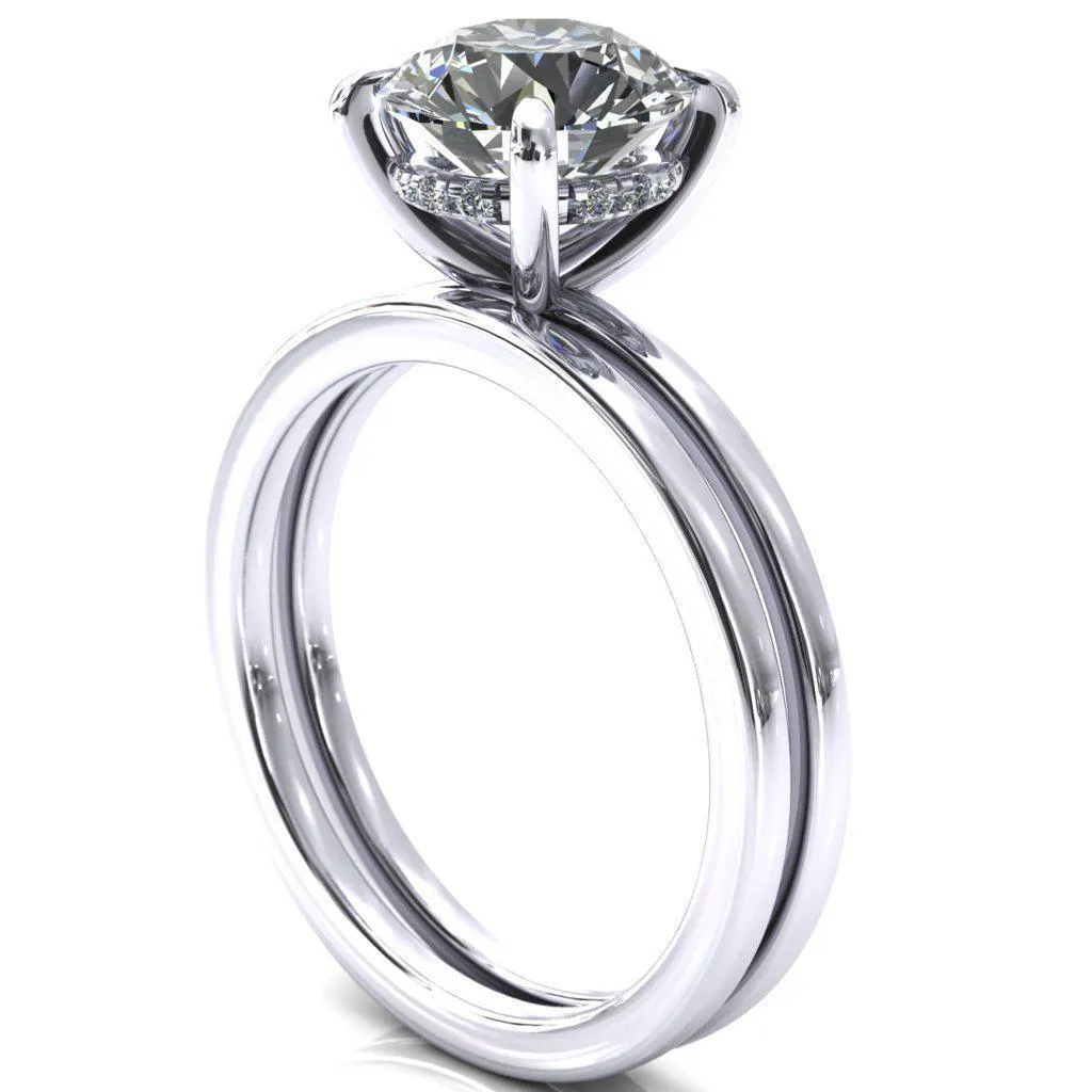 Carmeli Round Lab-Grown Diamond Center Stone 4 Claw Prong Micro Pave Diamond Rail Engagement Ring