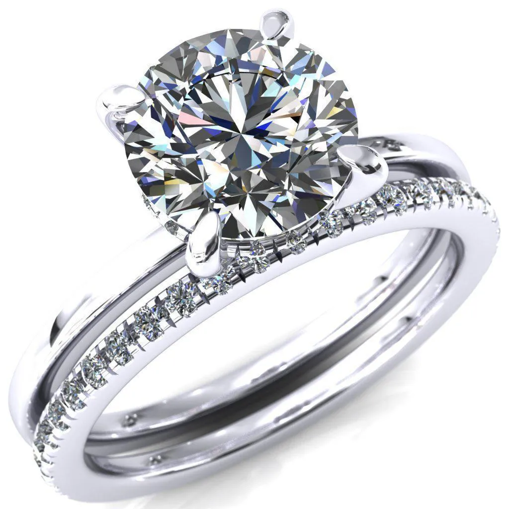 Carmeli Round Lab-Grown Diamond Center Stone 4 Claw Prong Micro Pave Diamond Rail Engagement Ring
