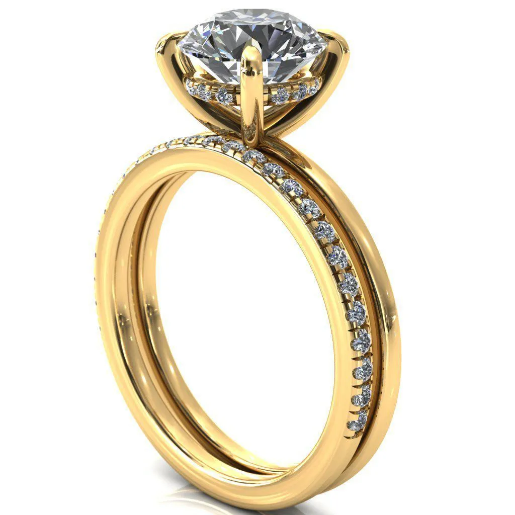 Carmeli Round Lab-Grown Diamond Center Stone 4 Claw Prong Micro Pave Diamond Rail Engagement Ring