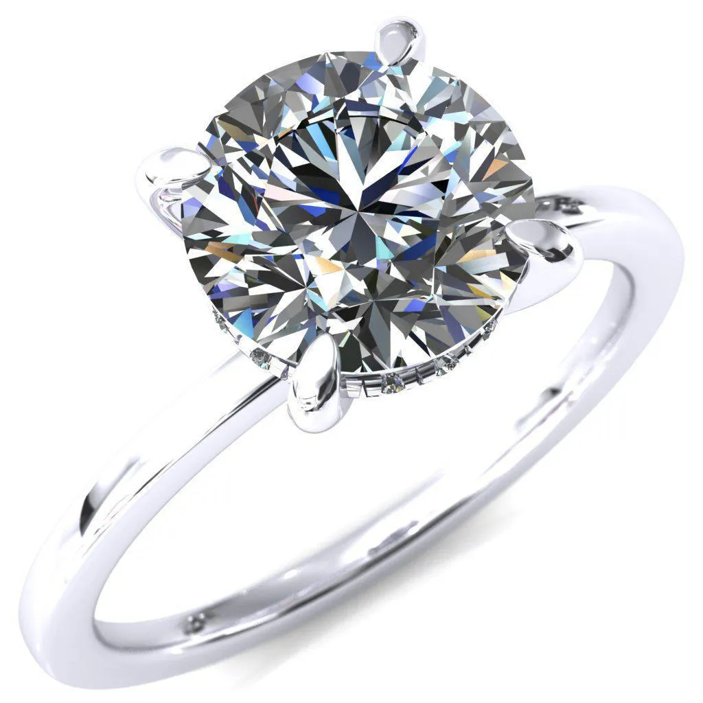 Carmeli Round Lab-Grown Diamond Center Stone 4 Claw Prong Micro Pave Diamond Rail Engagement Ring