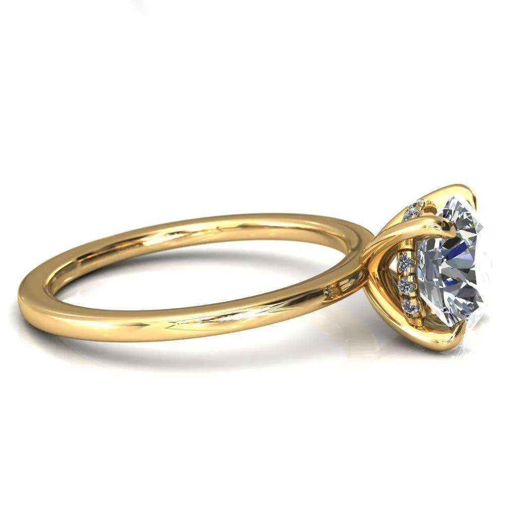 Carmeli Round Lab-Grown Diamond Center Stone 4 Claw Prong Micro Pave Diamond Rail Engagement Ring