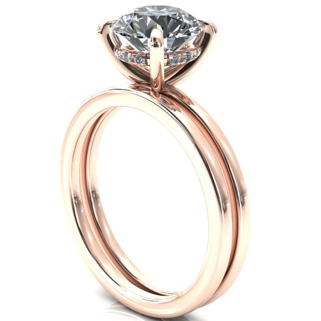Carmeli Round Lab-Grown Diamond Center Stone 4 Claw Prong Micro Pave Diamond Rail Engagement Ring