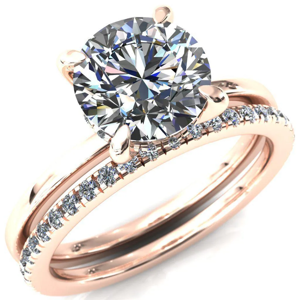 Carmeli Round Lab-Grown Diamond Center Stone 4 Claw Prong Micro Pave Diamond Rail Engagement Ring