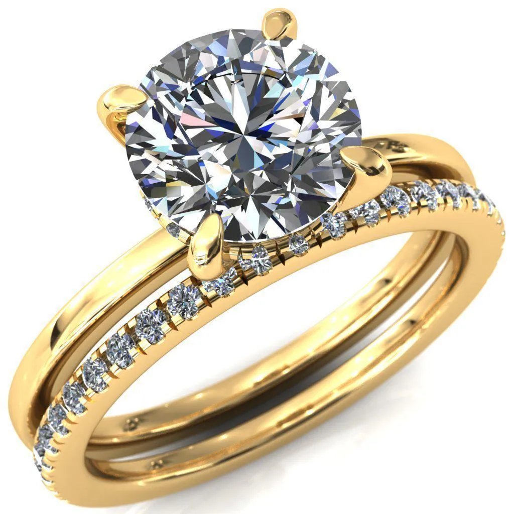 Carmeli Round Lab-Grown Diamond Center Stone 4 Claw Prong Micro Pave Diamond Rail Engagement Ring