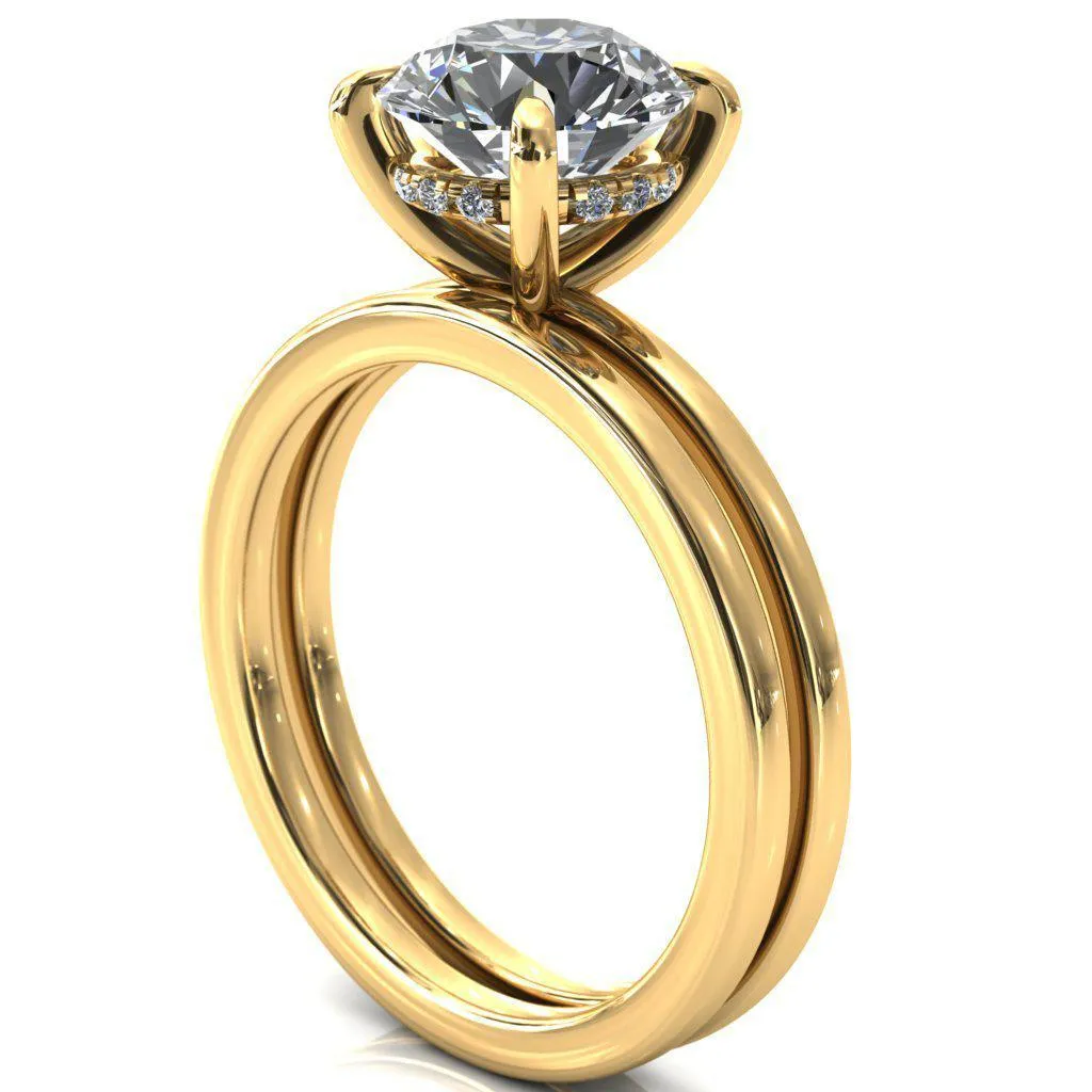 Carmeli Round Lab-Grown Diamond Center Stone 4 Claw Prong Micro Pave Diamond Rail Engagement Ring