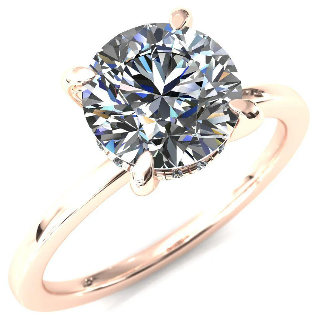 Carmeli Round Lab-Grown Diamond Center Stone 4 Claw Prong Micro Pave Diamond Rail Engagement Ring