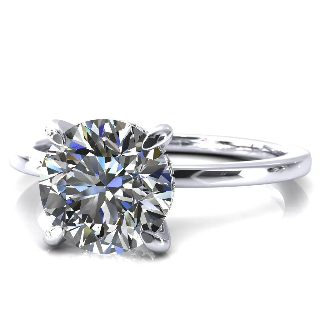 Carmeli Round Lab-Grown Diamond Center Stone 4 Claw Prong Micro Pave Diamond Rail Engagement Ring