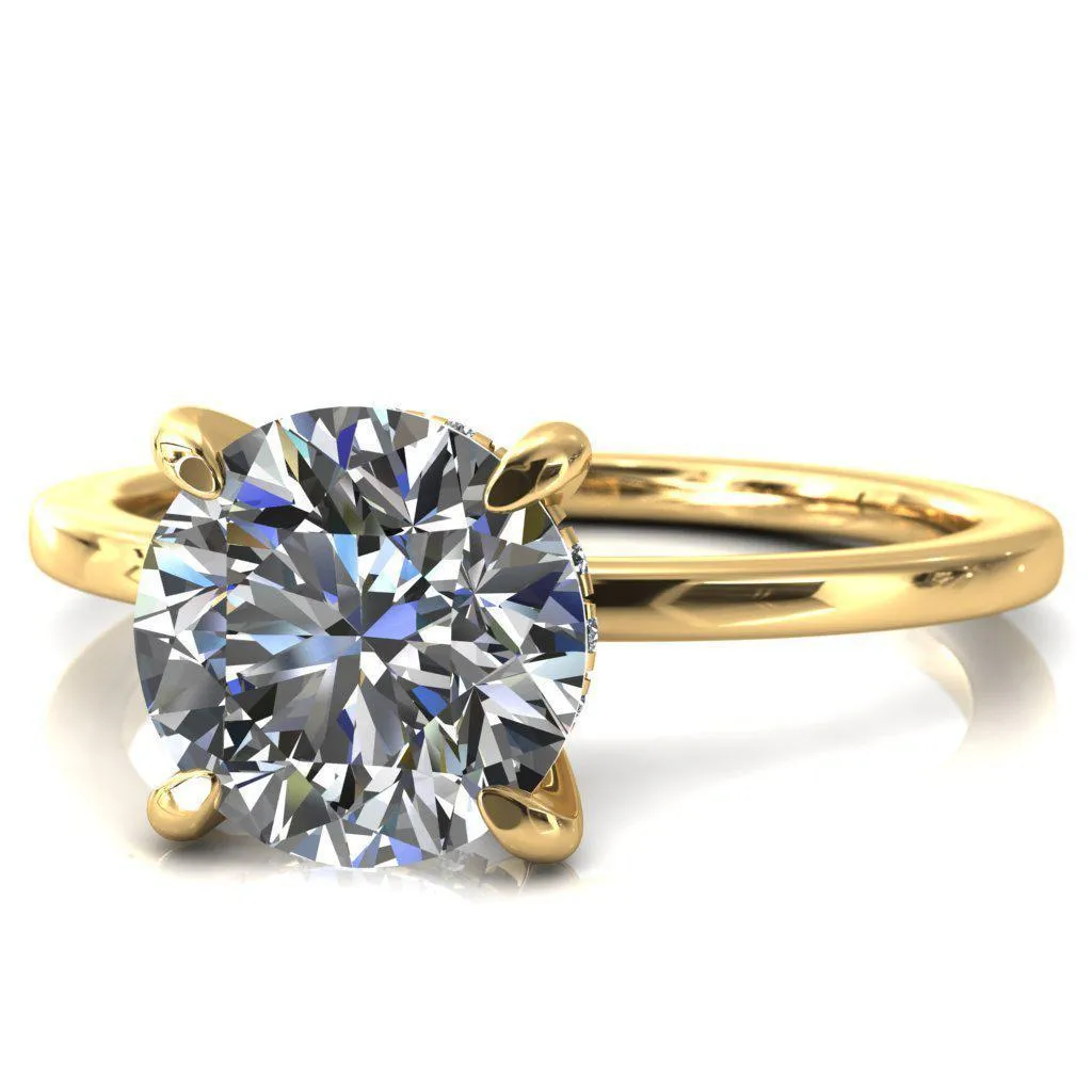 Carmeli Round Lab-Grown Diamond Center Stone 4 Claw Prong Micro Pave Diamond Rail Engagement Ring