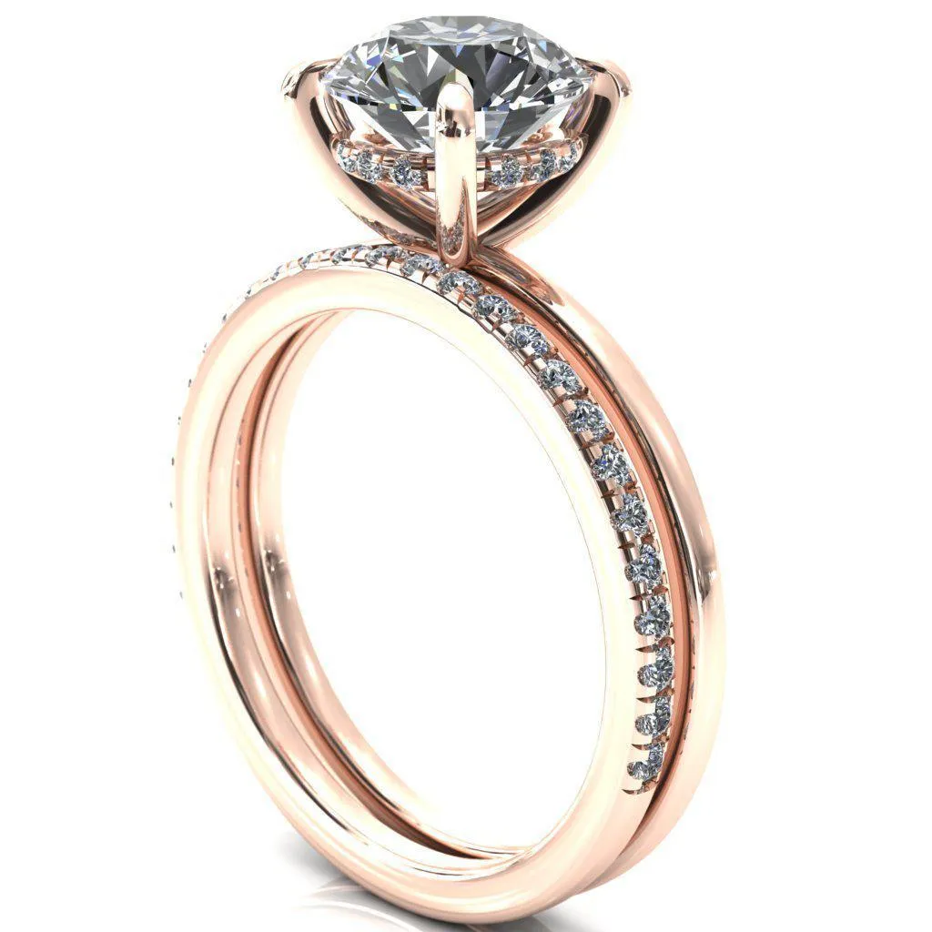 Carmeli Round Lab-Grown Diamond Center Stone 4 Claw Prong Micro Pave Diamond Rail Engagement Ring