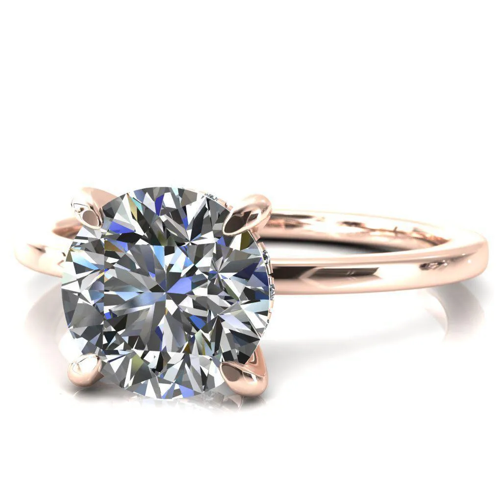 Carmeli Round Lab-Grown Diamond Center Stone 4 Claw Prong Micro Pave Diamond Rail Engagement Ring