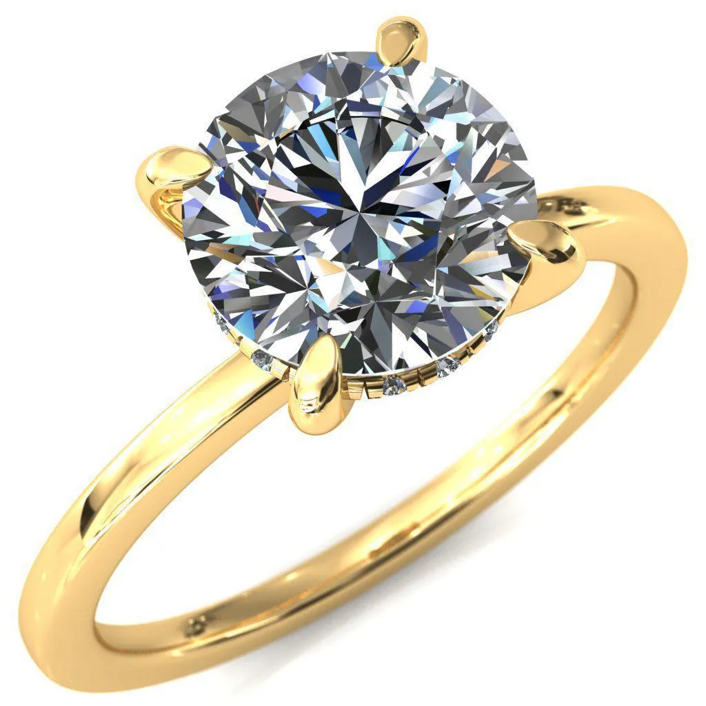 Carmeli Round Lab-Grown Diamond Center Stone 4 Claw Prong Micro Pave Diamond Rail Engagement Ring