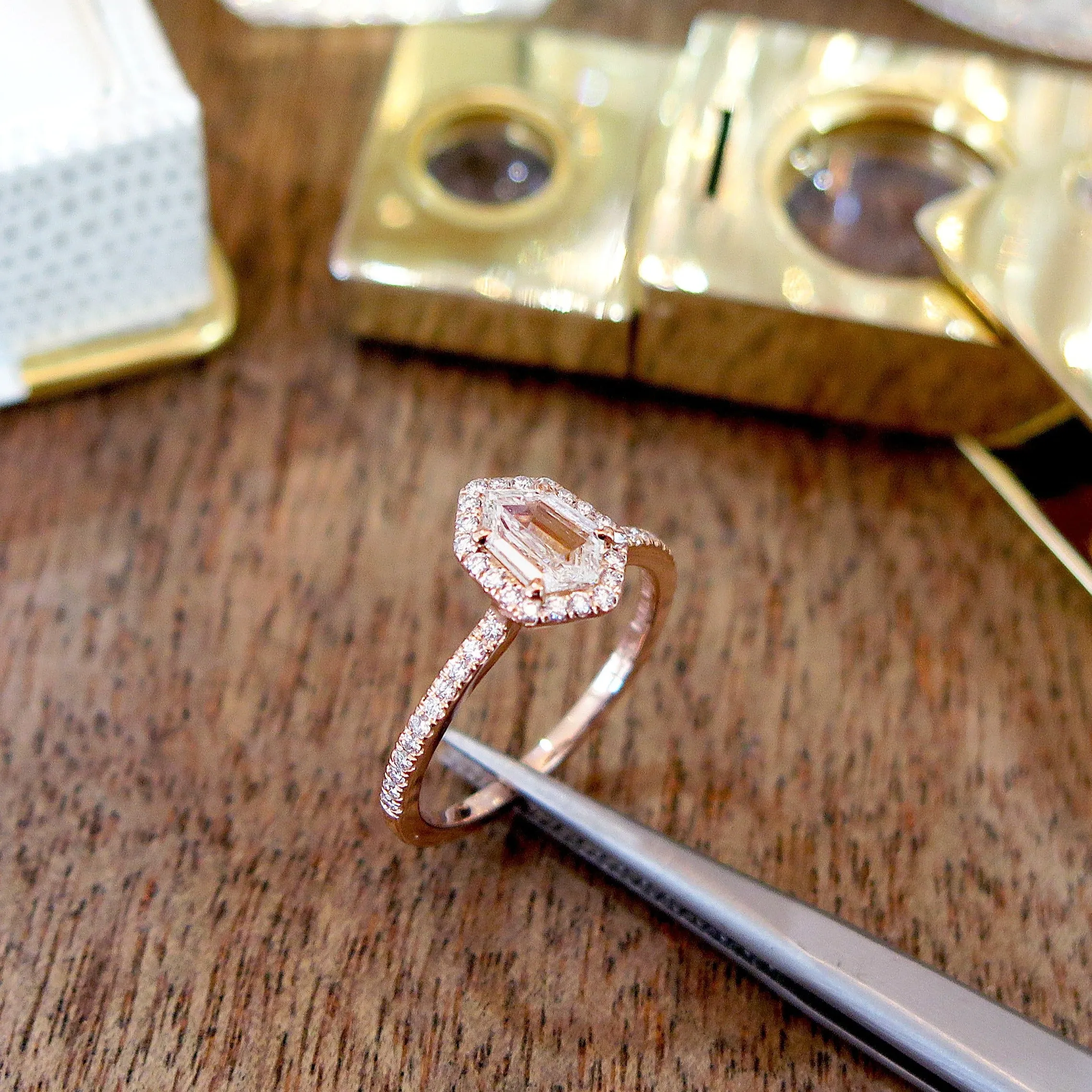 Cassia 0.55ct Hexagon Diamond Halo Engagement Ring