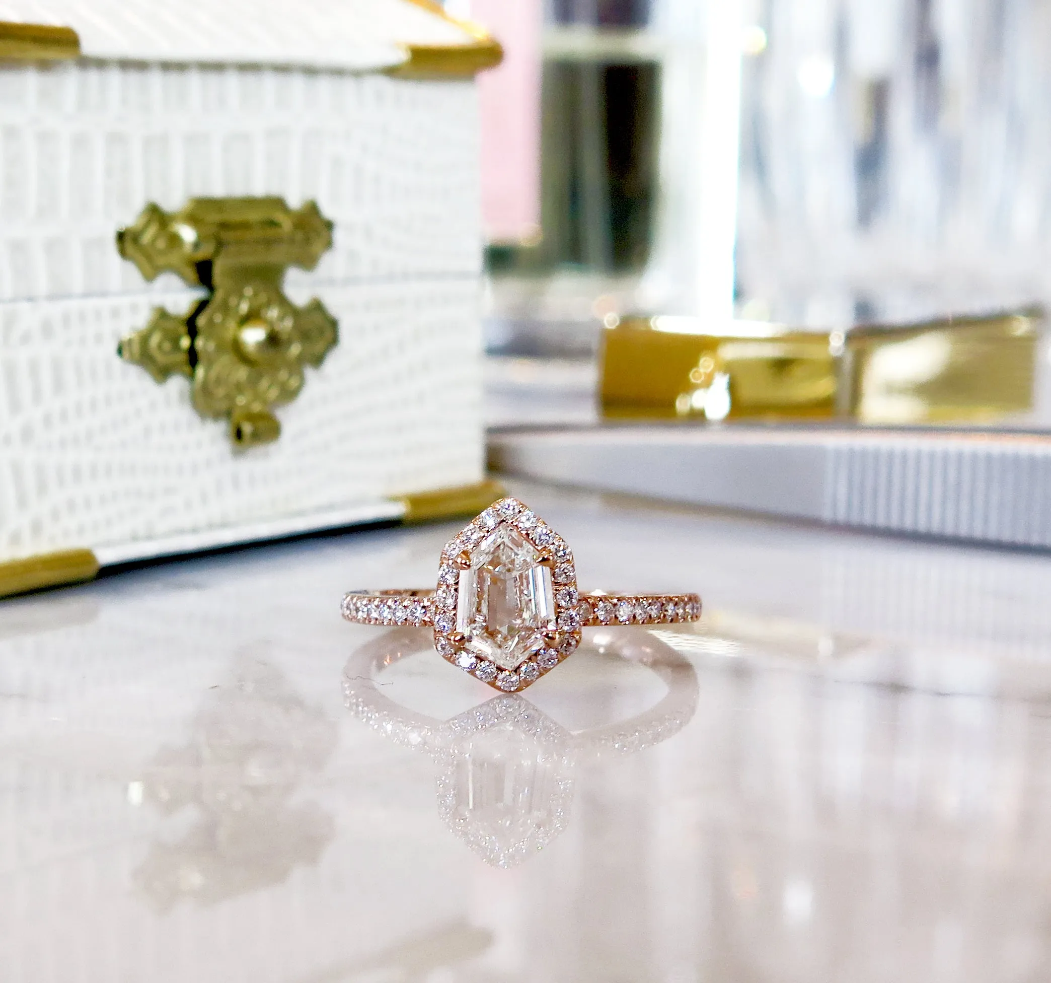 Cassia 0.55ct Hexagon Diamond Halo Engagement Ring