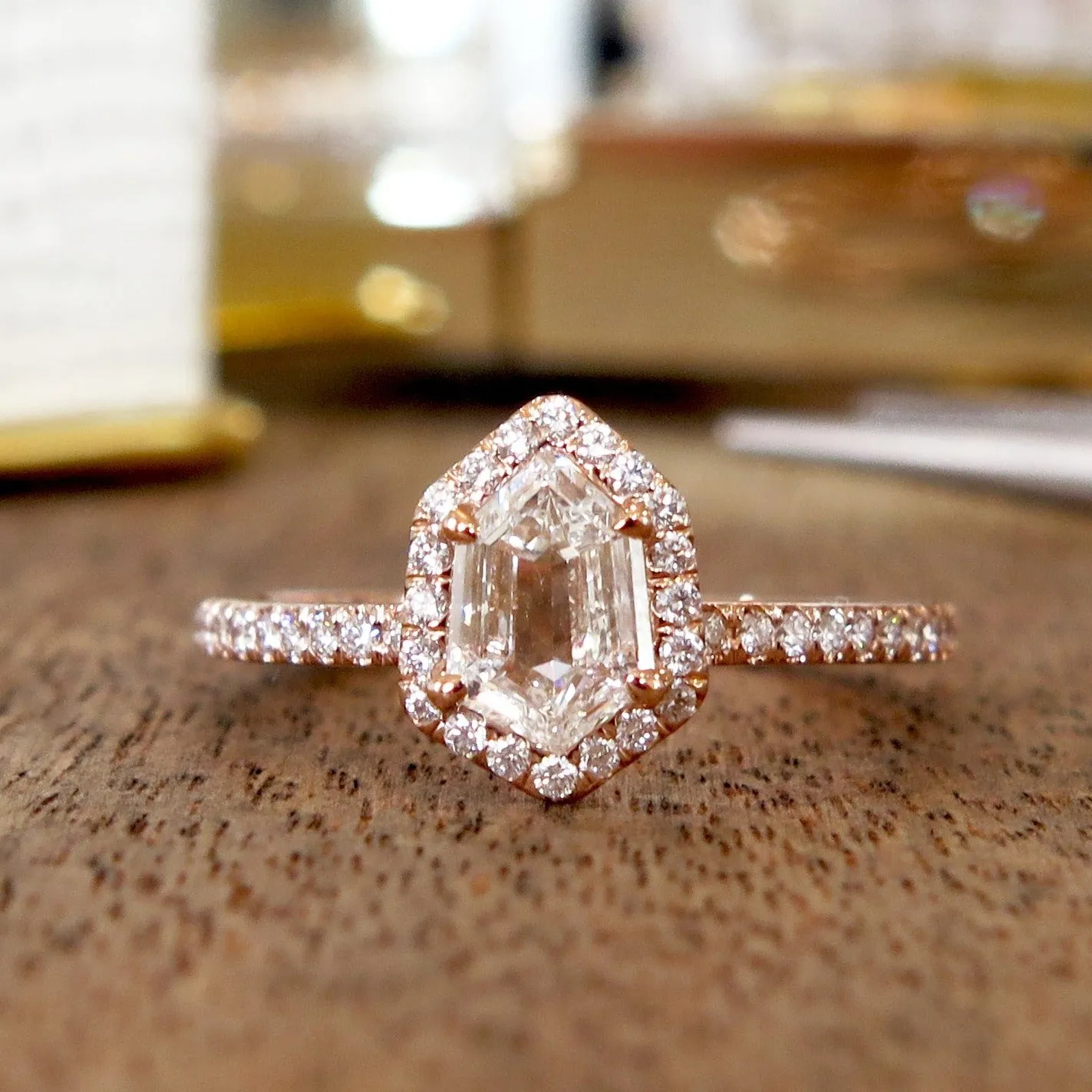 Cassia 0.55ct Hexagon Diamond Halo Engagement Ring