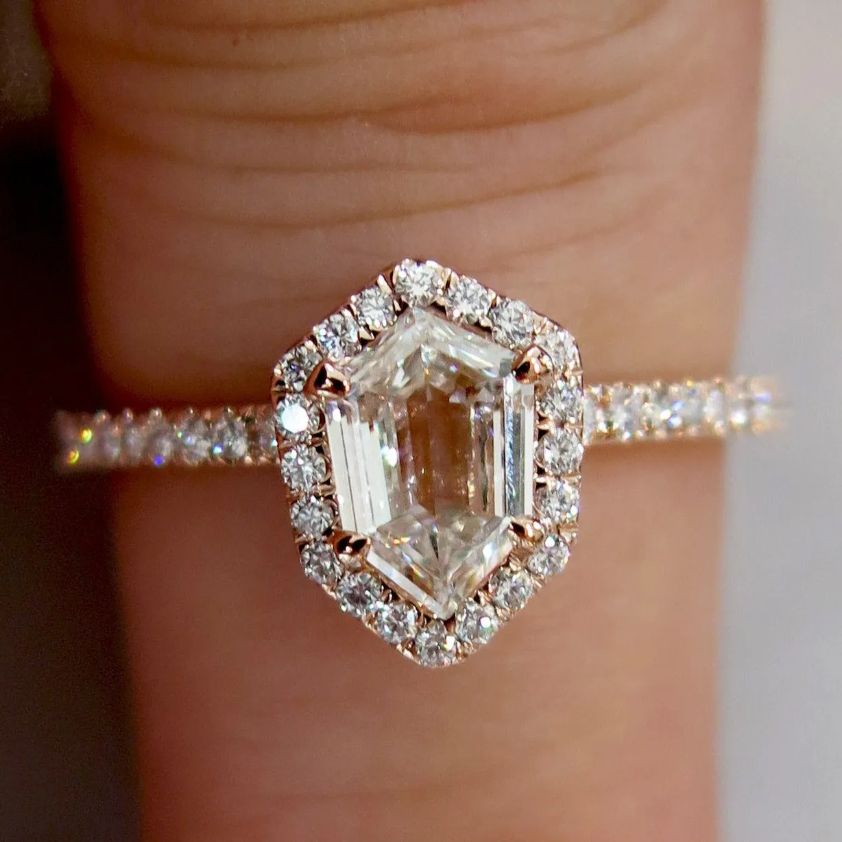 Cassia 0.55ct Hexagon Diamond Halo Engagement Ring