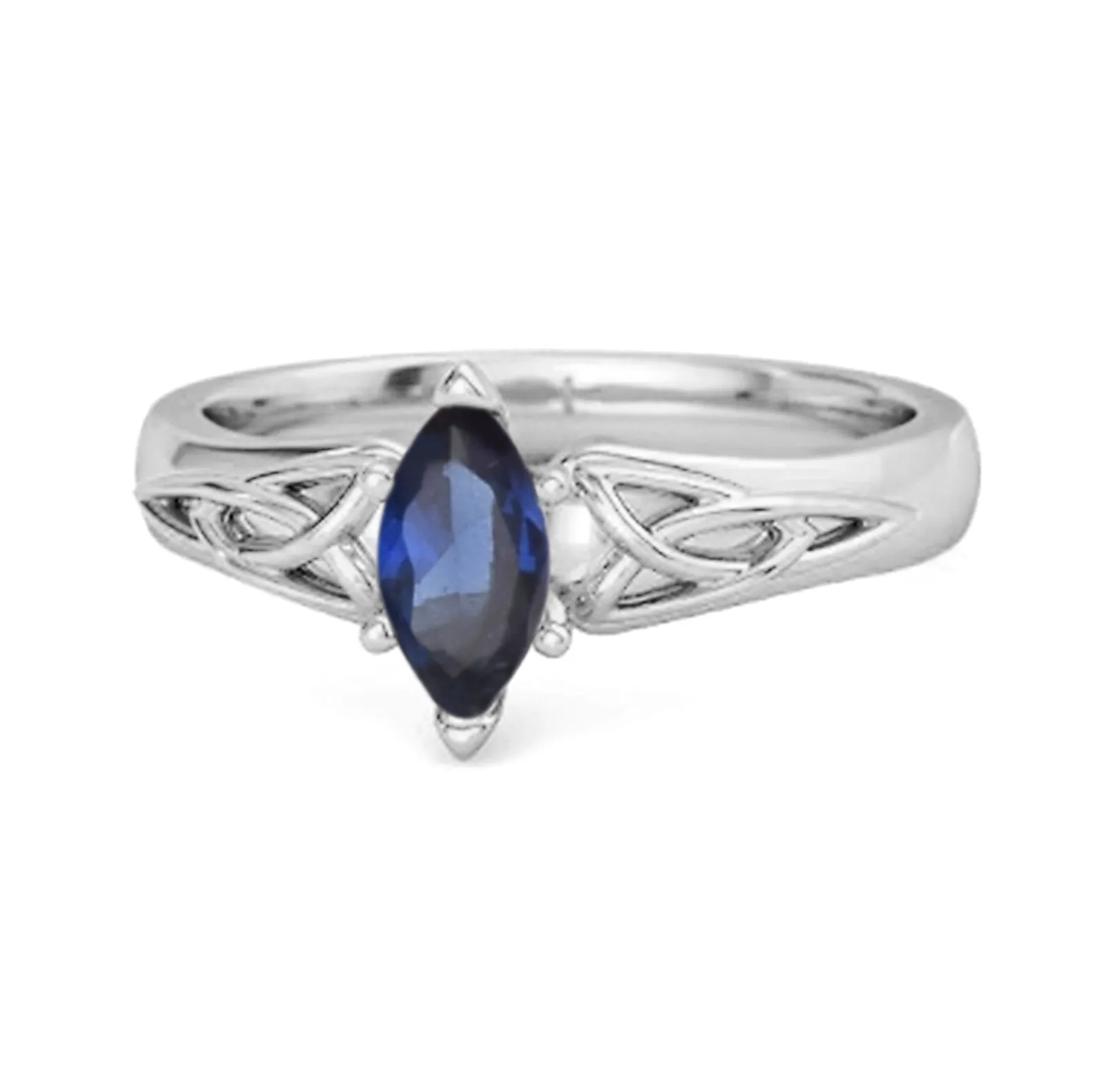 Celtic Blue Sapphire Ring 925 Sterling Silver Trinity Knot Band Ring