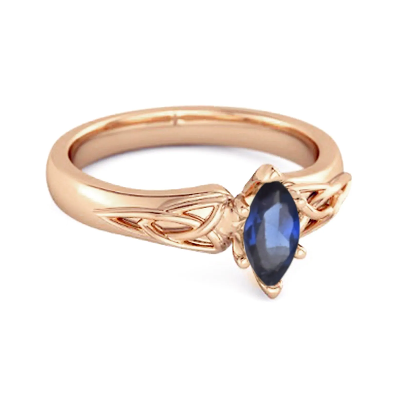 Celtic Blue Sapphire Ring 925 Sterling Silver Trinity Knot Band Ring