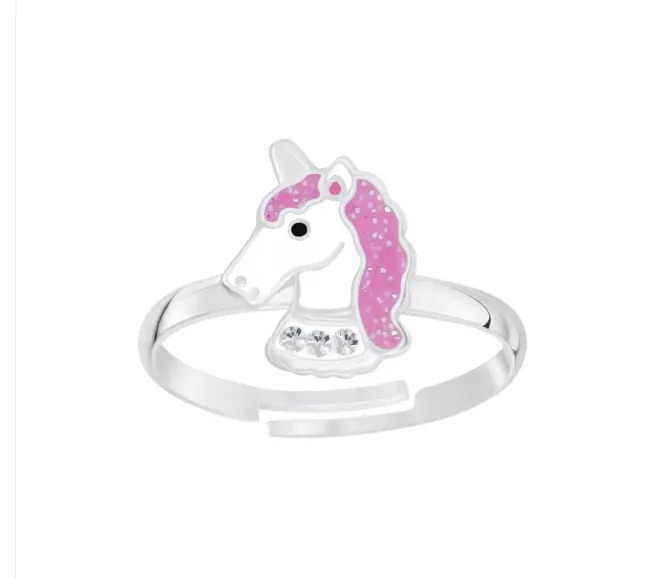 Children's Rings:  Sterling Silver Irridescent Purple Unicorn Rings Adjustable