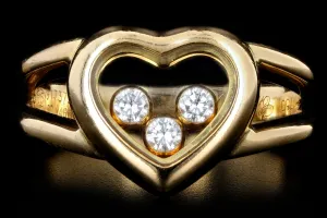 Chopard 18K Yellow Gold Happy Floating Round Diamond Heart Ring