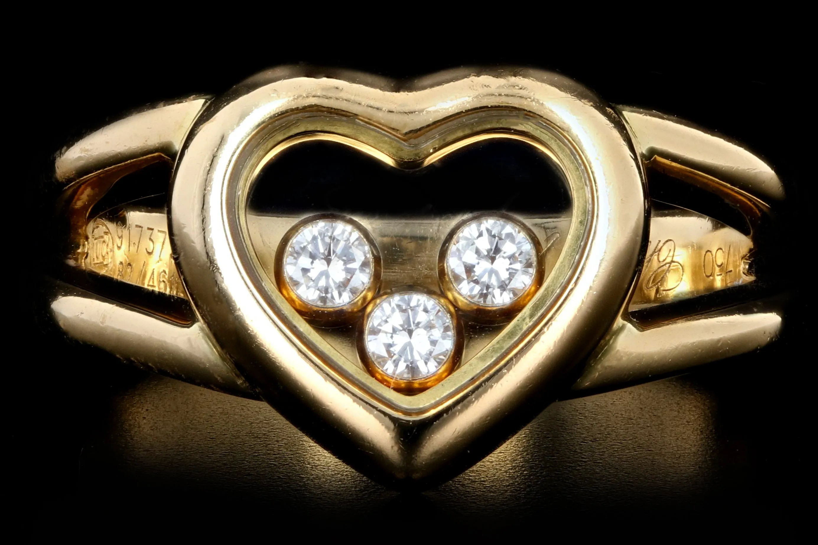 Chopard 18K Yellow Gold Happy Floating Round Diamond Heart Ring