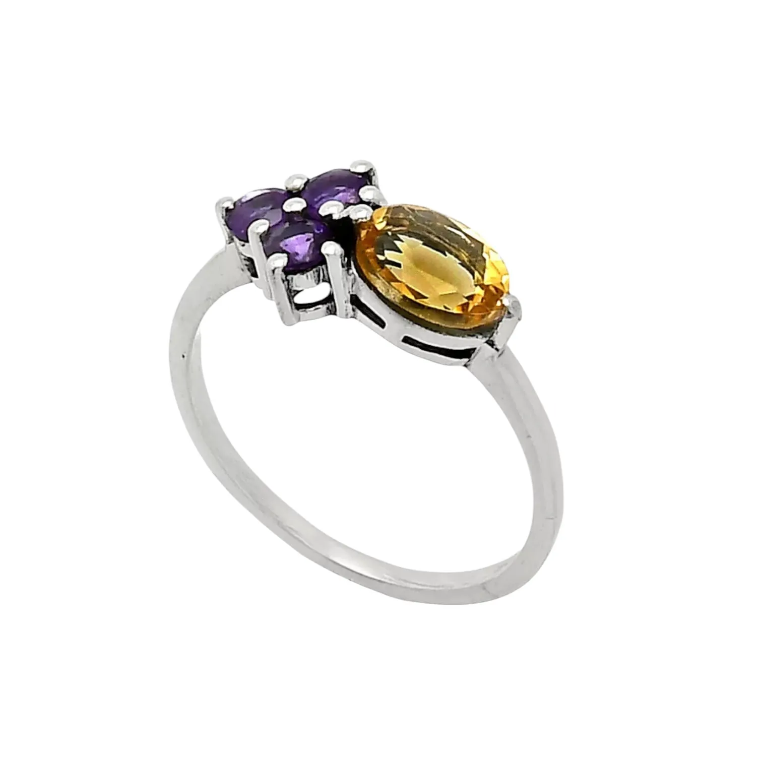 Citrine & Amethyst Solid 925 Sterling Silver Ring 7