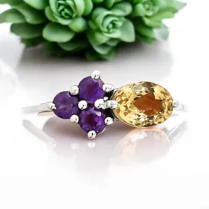 Citrine & Amethyst Solid 925 Sterling Silver Ring 7