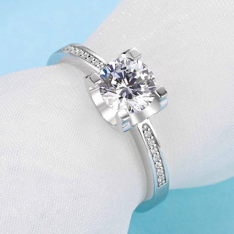 Classic Round Cut Moissanite Diamond Micro Setting Solitaire Rings
