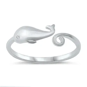 Clear CZ Cute Tiny Whale Swirl Ring New .925 Sterling Silver Band Sizes 4-10