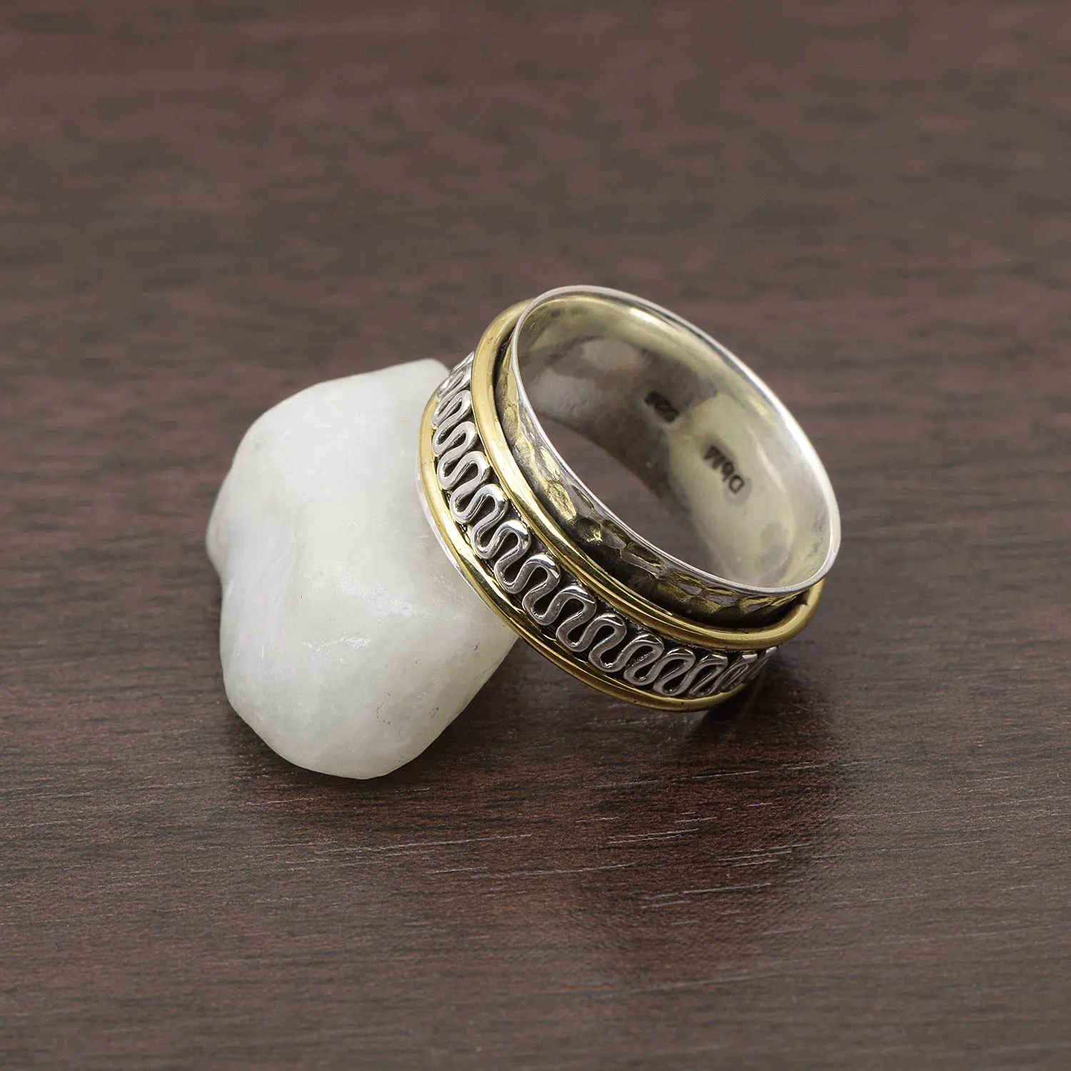 Copper Engraved Meditation Spinner Ring
