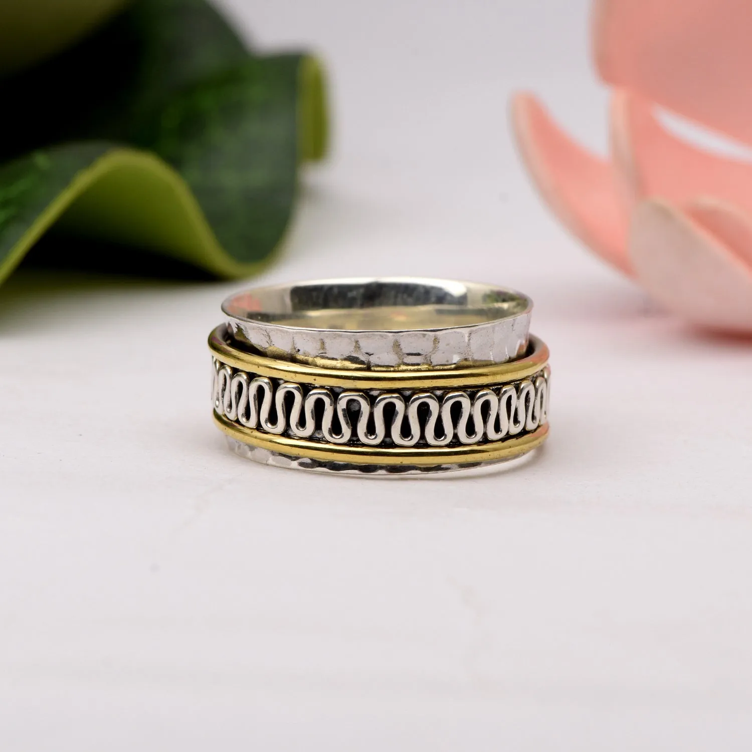 Copper Engraved Meditation Spinner Ring