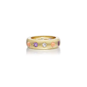 Coral, Amethyst and Diamond Gypsy Ring