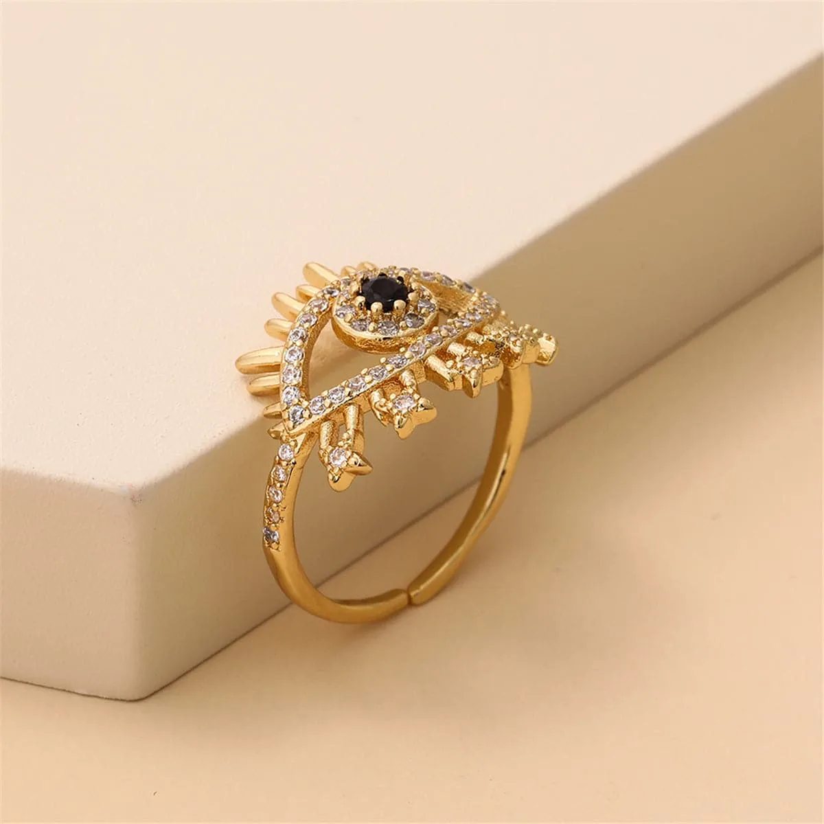 Cubic Zirconia & 18K Gold-Plated Eye Open Ring