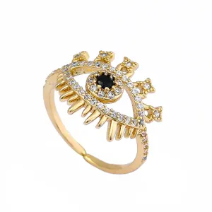 Cubic Zirconia & 18K Gold-Plated Eye Open Ring