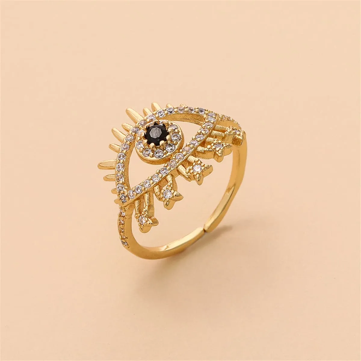 Cubic Zirconia & 18K Gold-Plated Eye Open Ring