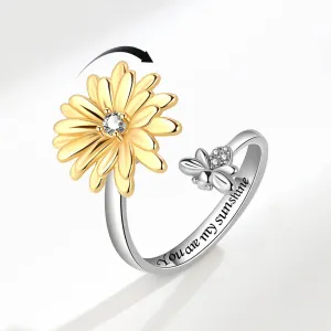 Daisy Flower Bee Anxiety Fidget Spinner Ring in Solid Copper