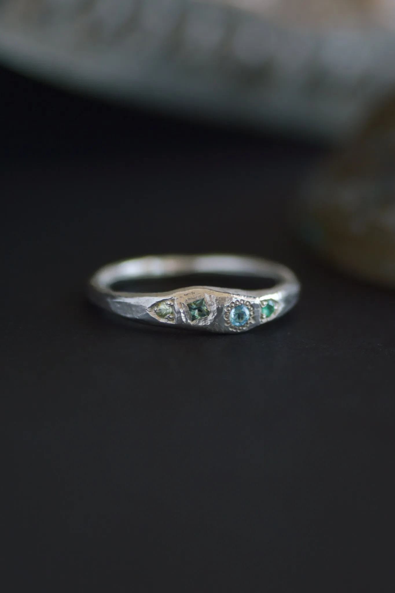 Dancer Peridot, Sapphire, Topaz & Emerald Silver Ring 1210-3